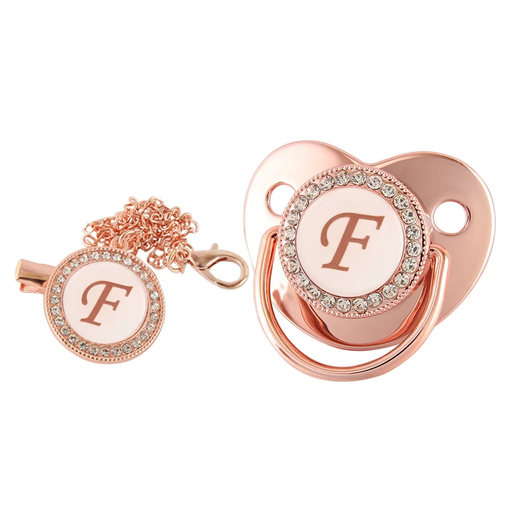 26 lettres bébé attache-sucette or Rose Bling porte-sucette Silicone sucette mamelon factice bébé douche cadeaux