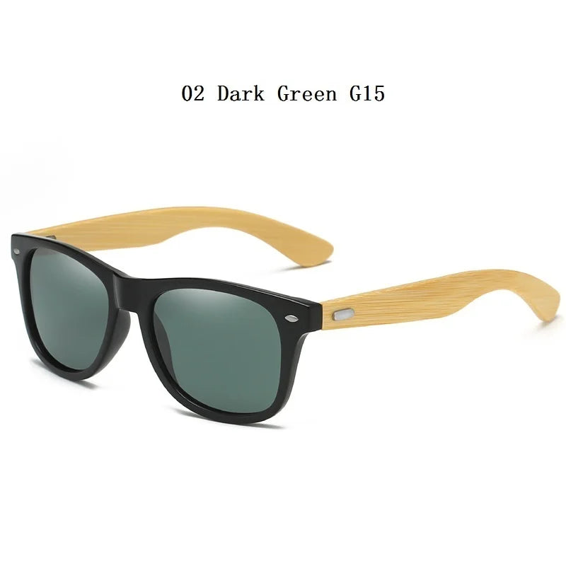 Lunettes de soleil en bois de bambou à la mode pour hommes et femmes, classiques carrées, Vintage, pour la conduite, noires, pour la pêche, UV400
