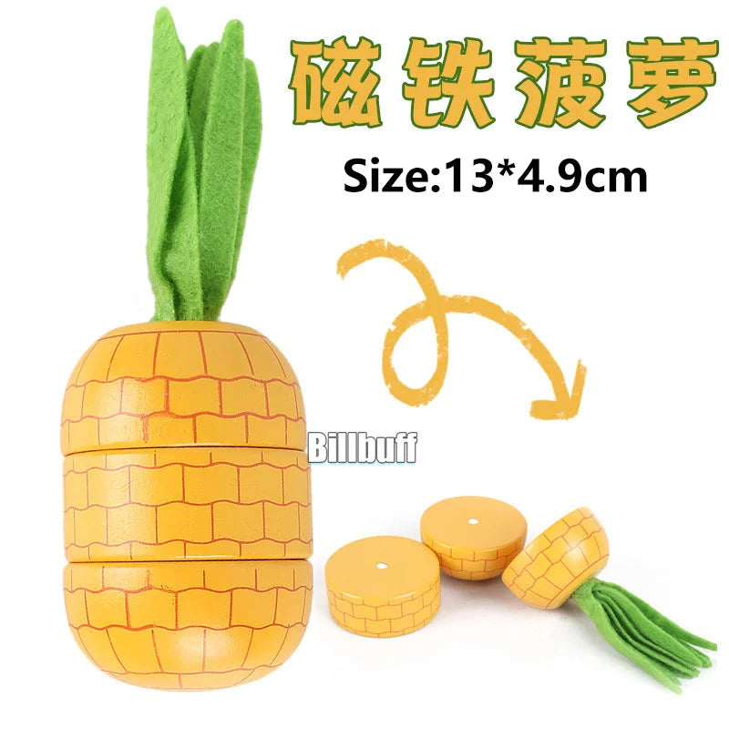 Jouet de Simulation 3D en bois Montessori, coupe magnétique de fruits, banane, citrons, modèle de cuisine, jouets éducatifs précoces, cadeau pour enfants