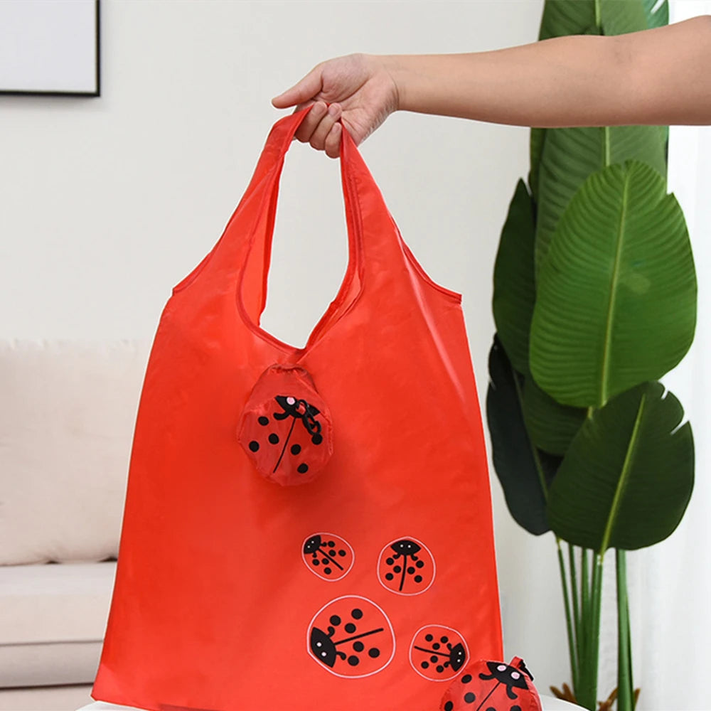 Sac de courses pliable écologique, sac à bandoulière réutilisable de dessin animé, sacs d'épicerie portables pour femmes, fourre-tout de rangement, organisateur de maison