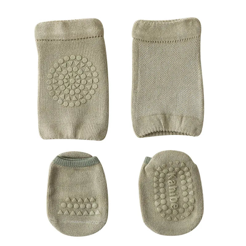 Ensemble de chaussettes et genouillères pour bébé, pour filles et garçons, couleur unie, antidérapantes, sécurité pour enfants rampantes, protection des jambes et des genoux