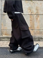 Mjd Heavy-Duty Three-Dimensional Pleated Curved Hem Sweatpants with Large Pockets, Baggy Style, Jogger Cuffs, Gray Sports Trousers Koin