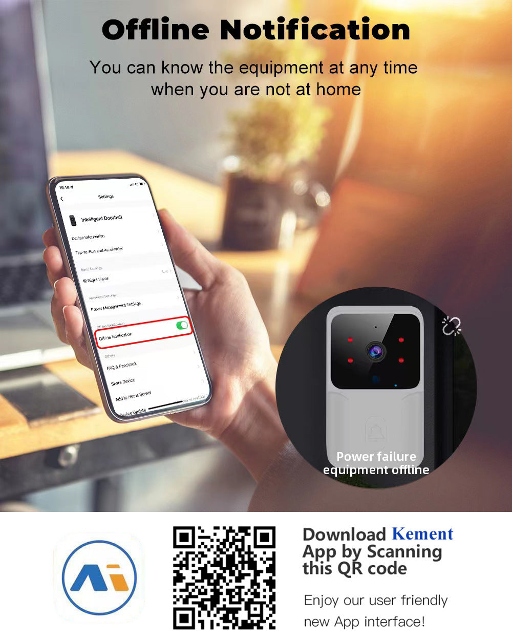 Sonnette vidéo WiFi sans fil, caméra HD, alarme IR, sécurité, maison intelligente, interphone WiFi pour la maison