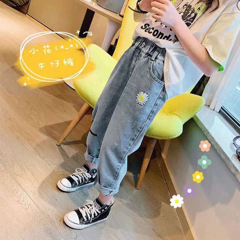 New Fashion Girls Jean Spring Summer and Autumn Soft Casual Boutique Cotton Kawaii Girls Elegant Jean Children's Pants 3-12Y