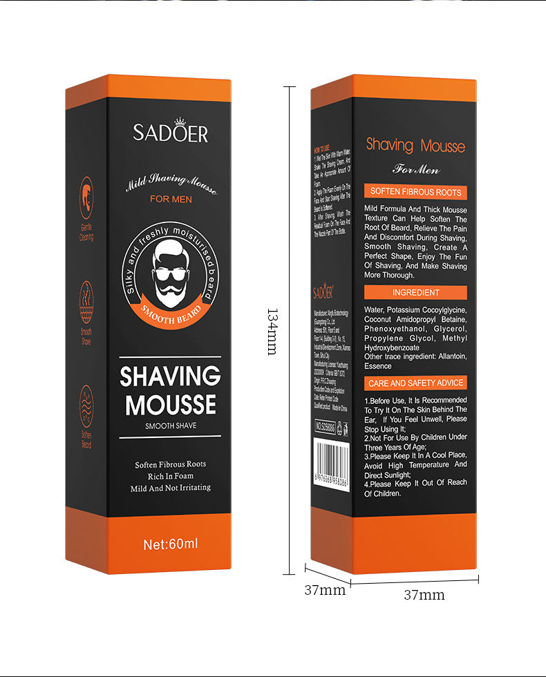 Mousse à raser pour hommes, 60ml, douce, non irritante, propre, lisse, adoucit les favoris, barbe, crème de rasage pour hommes, accessoires de toilettage