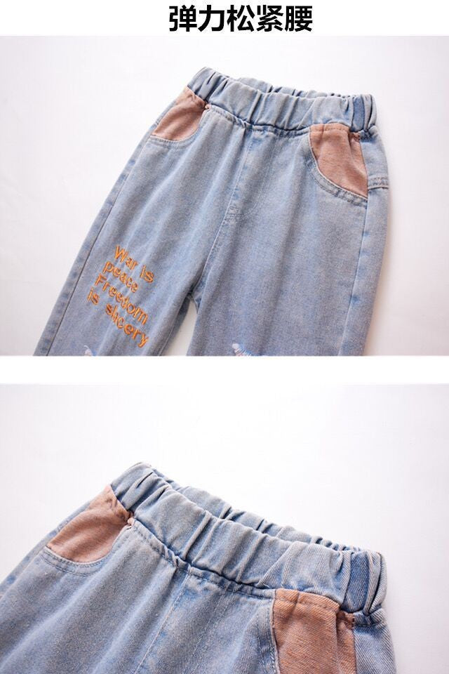 New Fashion Girls Jean Spring Summer and Autumn Soft Casual Boutique Cotton Kawaii Girls Elegant Jean Children's Pants 3-12Y