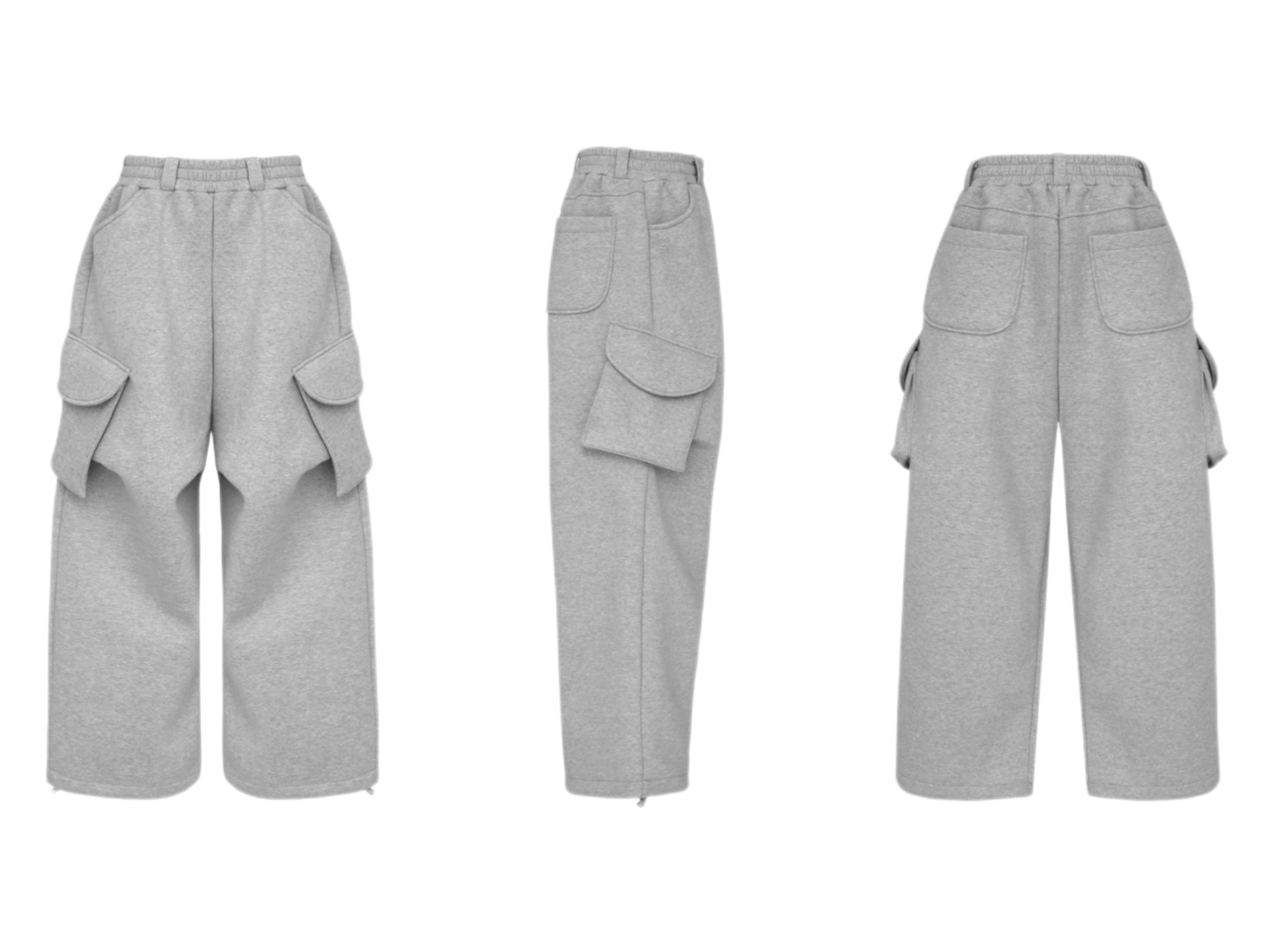 Mjd Heavy-Duty Three-Dimensional Pleated Curved Hem Sweatpants with Large Pockets, Baggy Style, Jogger Cuffs, Gray Sports Trousers Koin