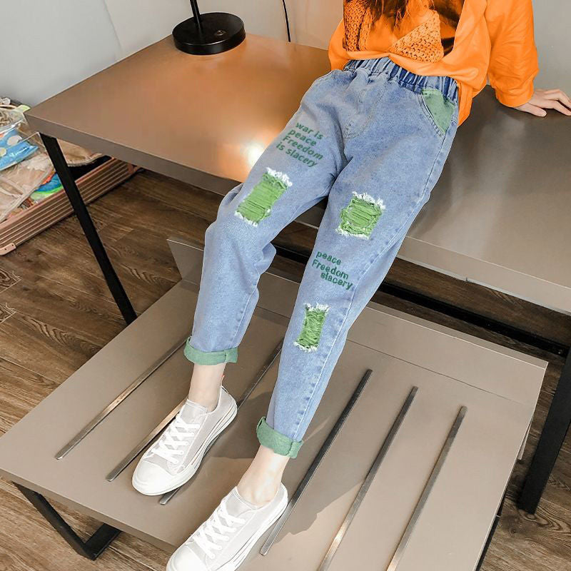 New Fashion Girls Jean Spring Summer and Autumn Soft Casual Boutique Cotton Kawaii Girls Elegant Jean Children's Pants 3-12Y