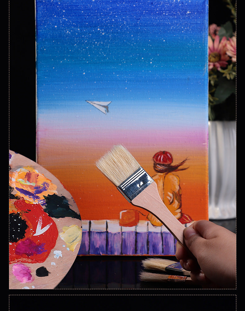12 pièces/ensemble, pinceau de peinture à l'huile pour aquarelle, brosse d'art en poils de porc, brosse de nettoyage en bois facile à nettoyer, brosse à récurer pour barbecue