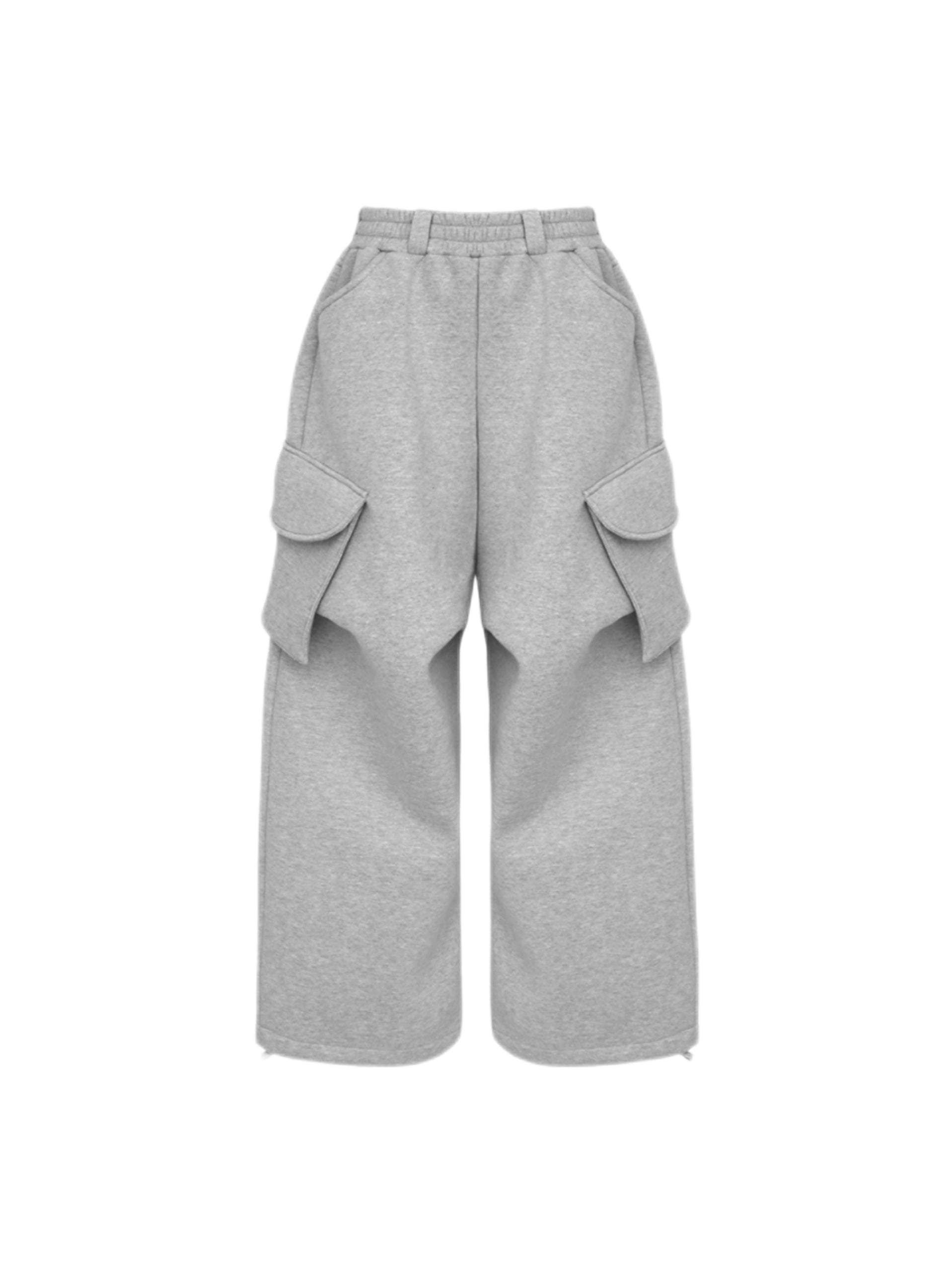Mjd Heavy-Duty Three-Dimensional Pleated Curved Hem Sweatpants with Large Pockets, Baggy Style, Jogger Cuffs, Gray Sports Trousers Koin