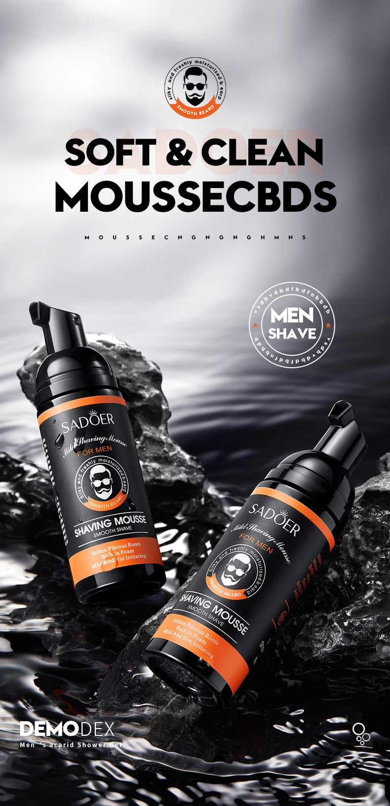 Mousse à raser pour hommes, 60ml, douce, non irritante, propre, lisse, adoucit les favoris, barbe, crème de rasage pour hommes, accessoires de toilettage