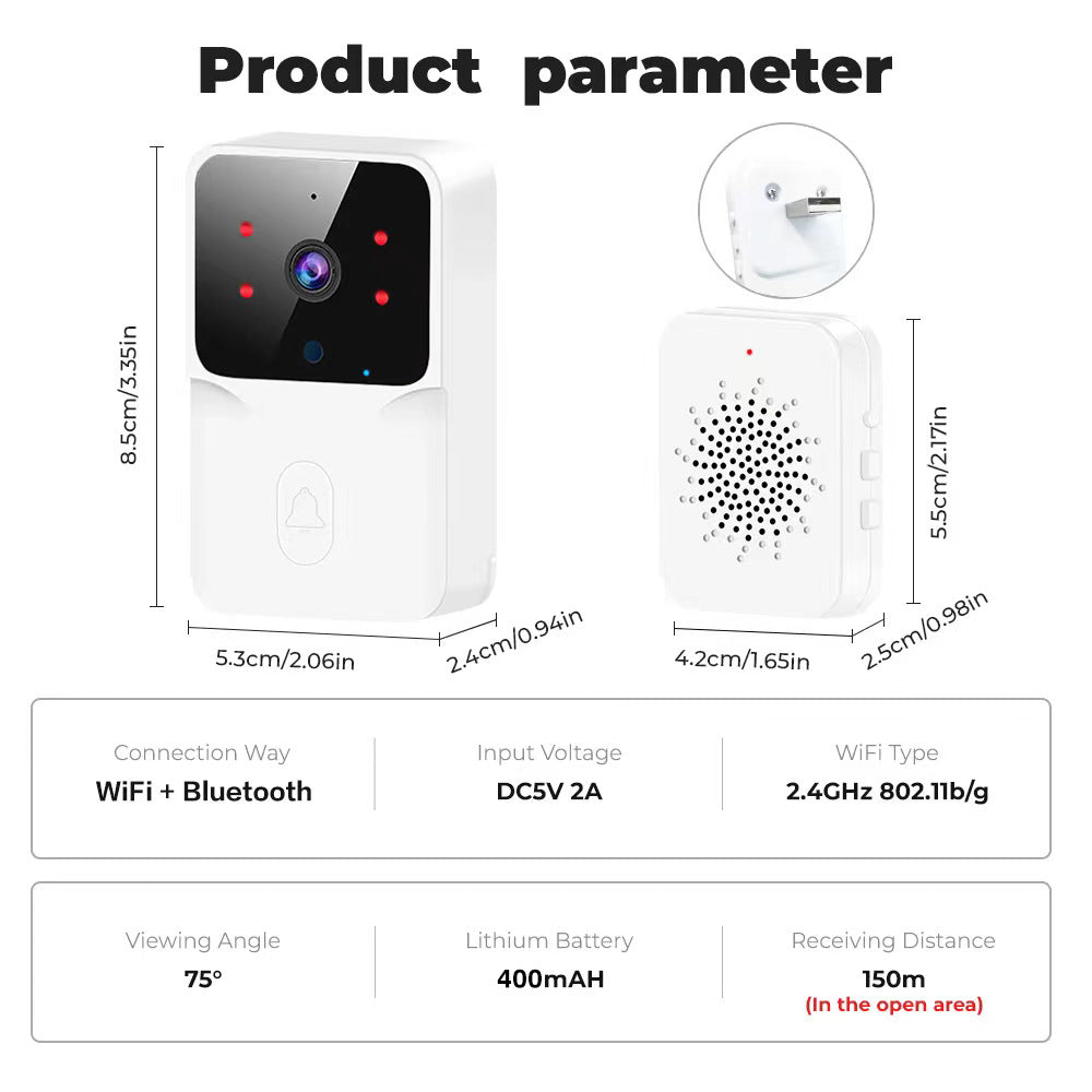 Sonnette vidéo WiFi sans fil, caméra HD, alarme IR, sécurité, maison intelligente, interphone WiFi pour la maison