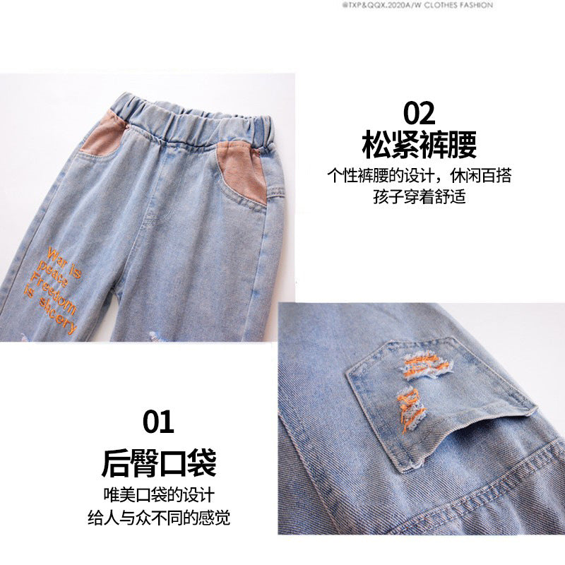 New Fashion Girls Jean Spring Summer and Autumn Soft Casual Boutique Cotton Kawaii Girls Elegant Jean Children's Pants 3-12Y