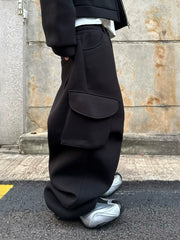 Mjd Heavy-Duty Three-Dimensional Pleated Curved Hem Sweatpants with Large Pockets, Baggy Style, Jogger Cuffs, Gray Sports Trousers Koin