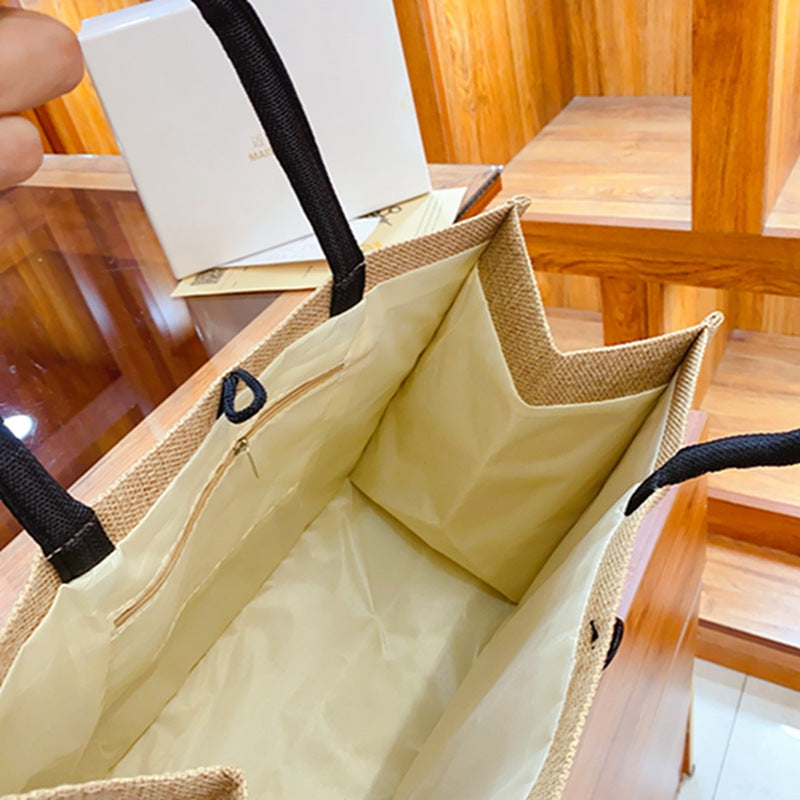 Sac fourre-tout en lin 2 pièces, sac à main en toile de grande capacité, sacs de Shopping, sac de maquillage, porte-monnaie pour mariage, cadeau d'anniversaire, vacances à la plage