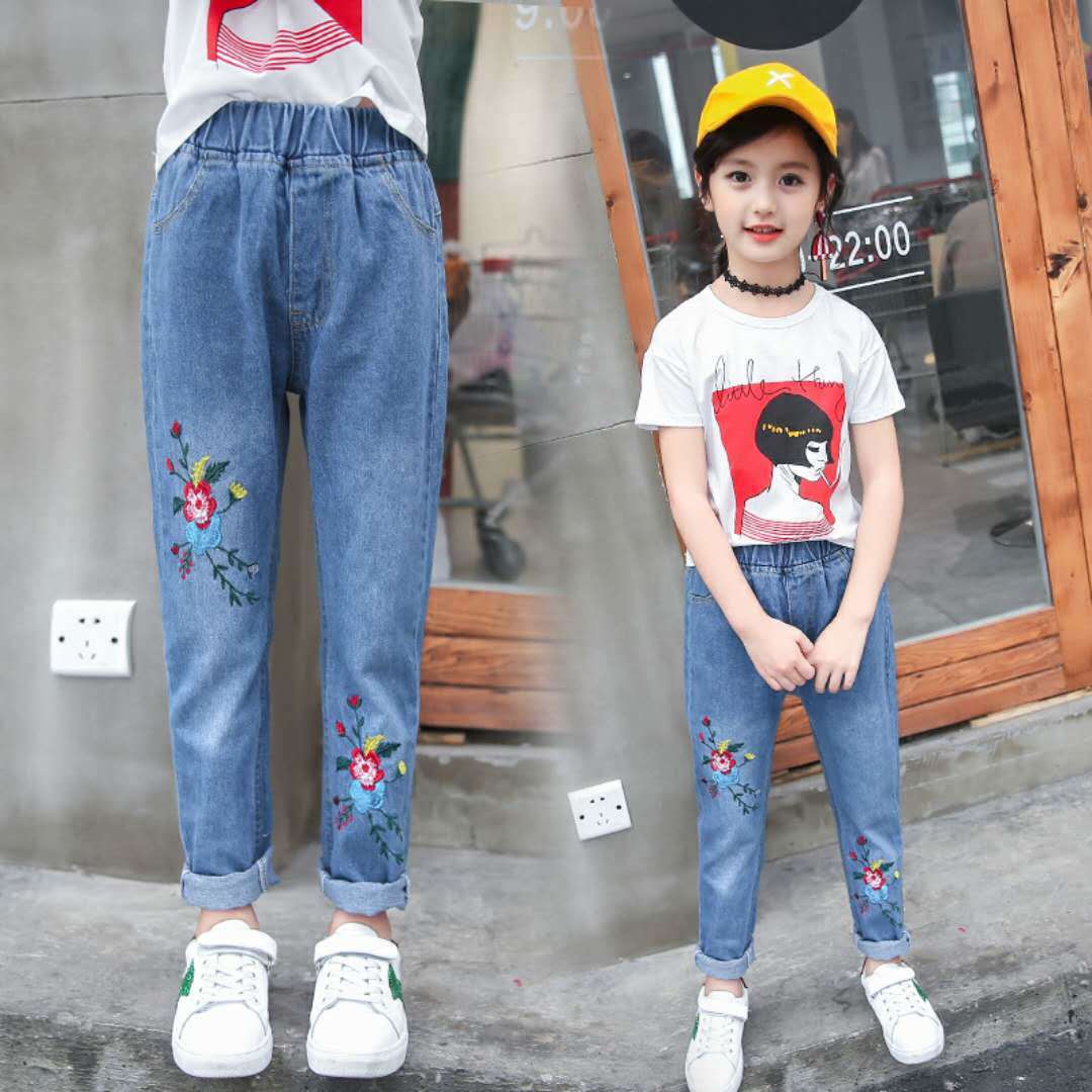 New Fashion Girls Jean Spring Summer and Autumn Soft Casual Boutique Cotton Kawaii Girls Elegant Jean Children's Pants 3-12Y