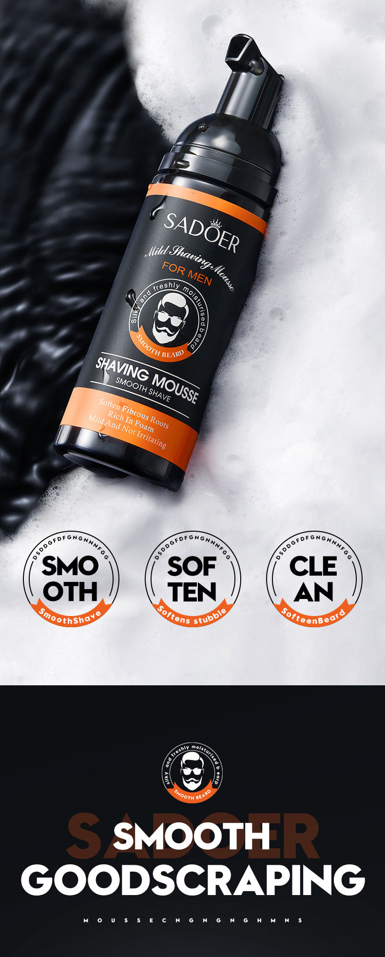 Mousse à raser pour hommes, 60ml, douce, non irritante, propre, lisse, adoucit les favoris, barbe, crème de rasage pour hommes, accessoires de toilettage
