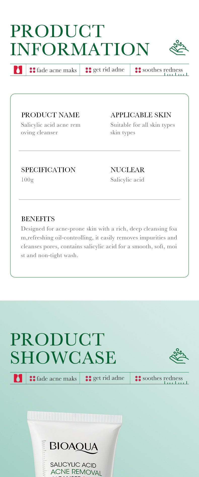 BIOAQUA acide salicylique nettoyant pour le visage traitement de l'acné hydratant contrôle de l'huile soin de la peau mousse de lavage du visage nettoyant pour le visage soins de la peau