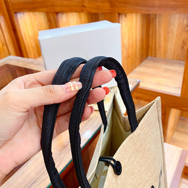 Sac fourre-tout en lin 2 pièces, sac à main en toile de grande capacité, sacs de Shopping, sac de maquillage, porte-monnaie pour mariage, cadeau d'anniversaire, vacances à la plage