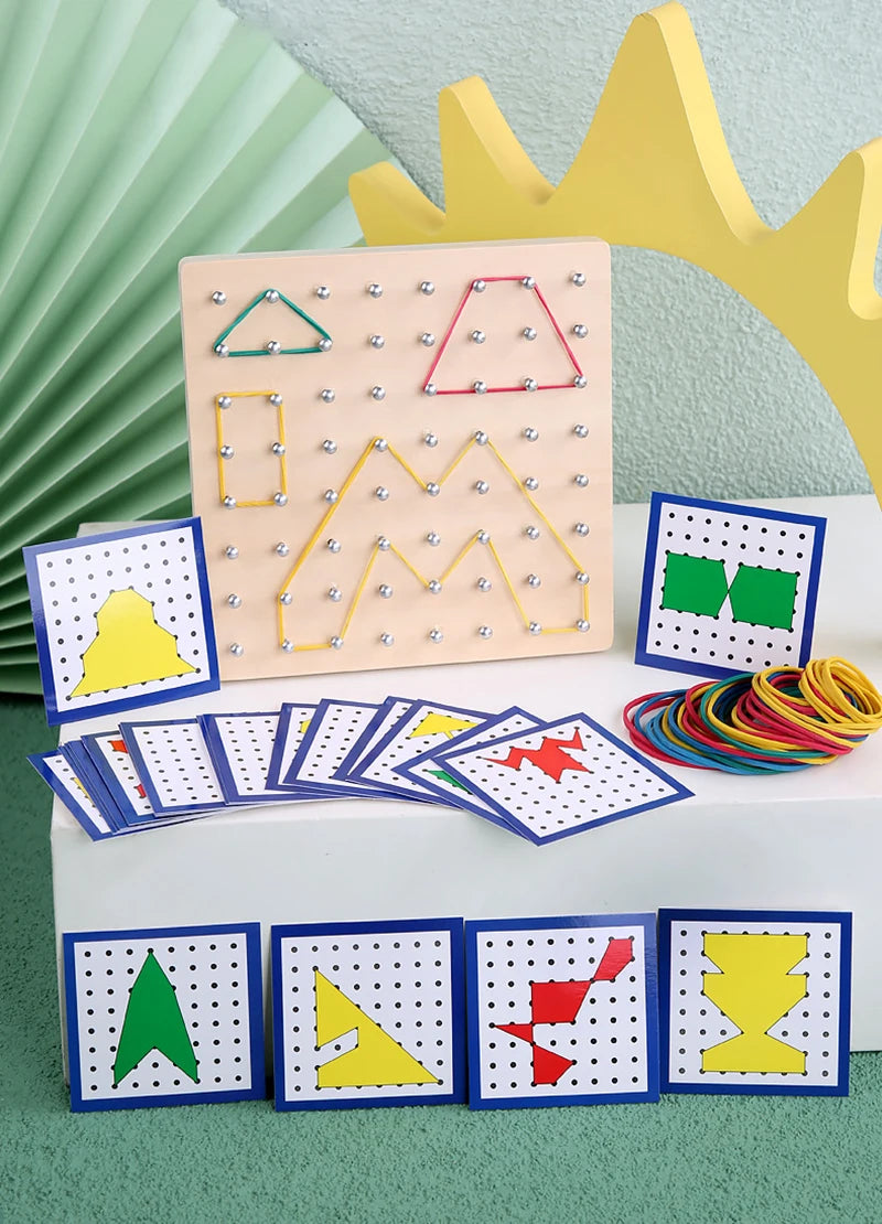 Ensemble de jouets mathématiques en bois pour enfants, bande de caoutchouc de forme géométrique, jeu de planche à air, jouet éducatif créatif Montessori, cadeau de noël fin