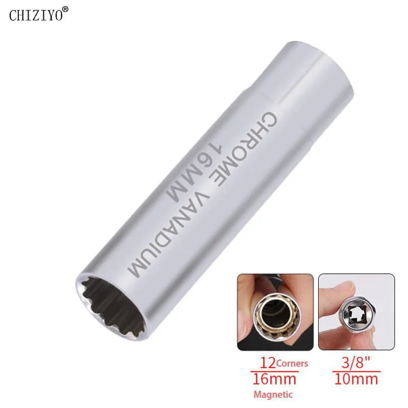 Clé universelle pour bougie d'allumage, 3/8 magnétique, 12 angles, paroi fine pour 14mm 16mm, retrait de bougie d'allumage, outil de réparation automobile