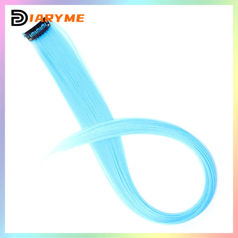 Colorful curly synthetic hair extensions for girls, long clip-in hairpiece, multicolored party strands, wig piece, for women and children