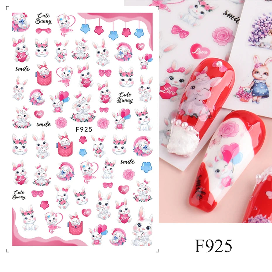 Easter bunny nail stickers, self-adhesive 3D decals, nail art supplies, cartoon character, DIY nail stickers