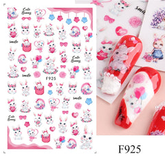 Easter bunny nail stickers, self-adhesive 3D decals, nail art supplies, cartoon character, DIY nail stickers