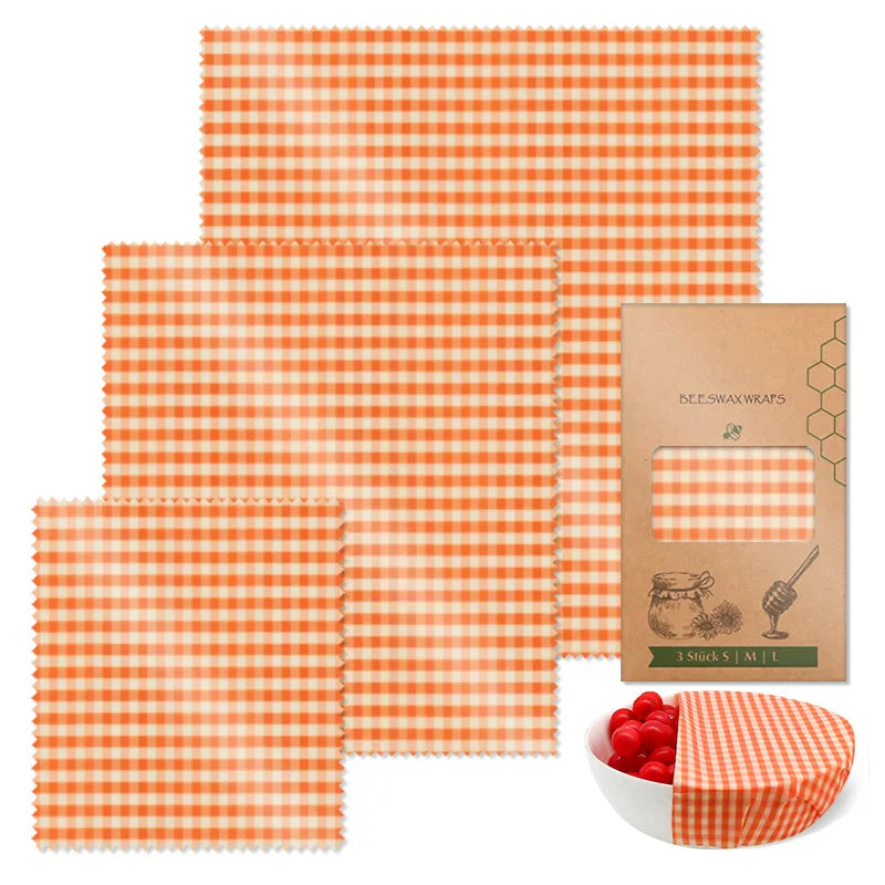 Beeswax Food Wrap 3-Piece Set, Reusable Eco-Friendly Organic Cotton Wax Fabric, Household Plastic Wrap Replacement, Washable Lemon Pattern