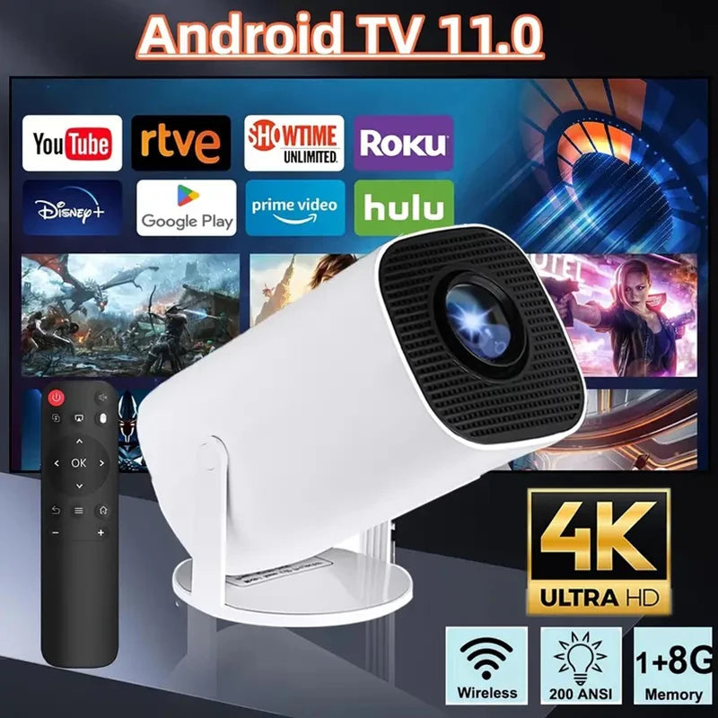 Projecteur WiFi 6 4K HD Android 11 260 ANSI Allwinner H713 BTpig 720P, Portable, pour Home Cinéma en Plein Air