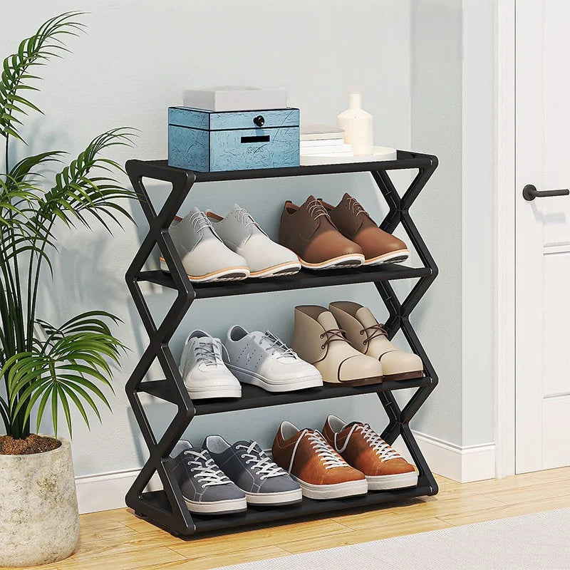 Organisateur de chaussures à 4 niveaux, étagère à chaussures pliable gain de place organisateur de rangement de chaussures debout pour placard couloir entrée chambre