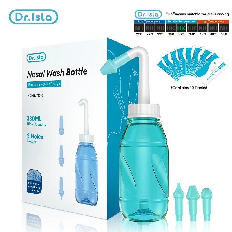 Nasal cleaner for sinusitis, nasal wash, for adults and children, allergic rhinitis treatment, nasal irrigator, neti pot, nasal cleaning tool, 330ml
