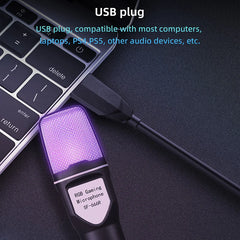 Microphone USB à condensateur RVB, fil de réduction de bruit, micro de jeu pour podcast, studio statique, streaming, ordinateur portable, ordinateur de bureau
