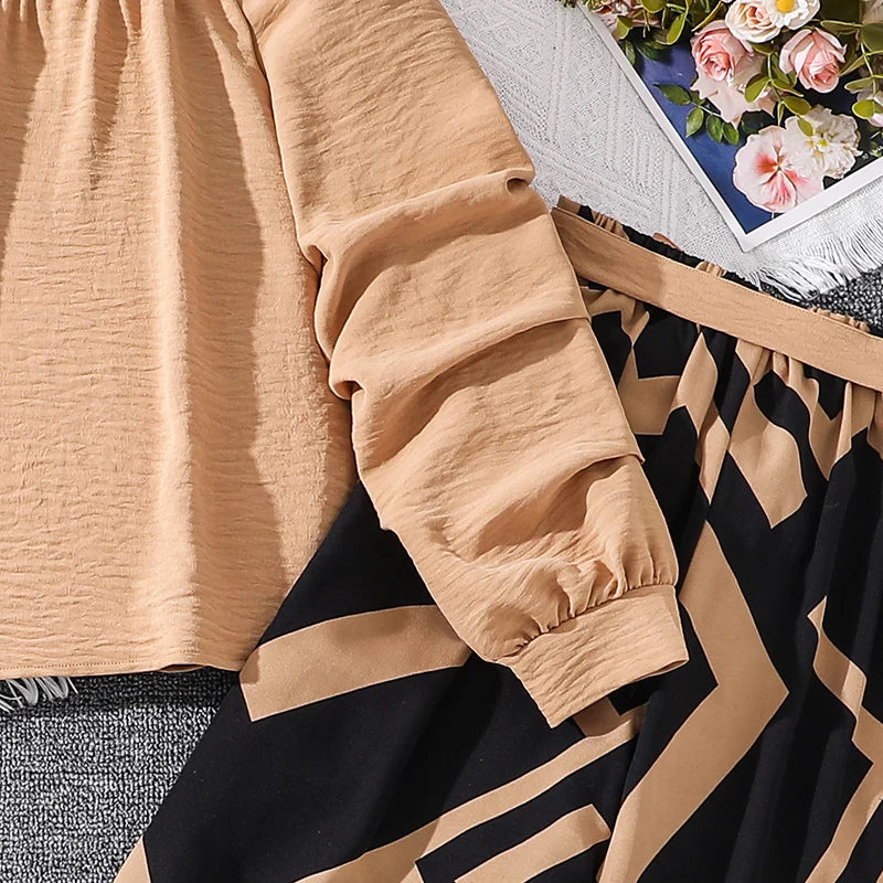 Ensembles de vêtements pour enfants pour filles, kaki, épaules dénudées, haut à manches longues et pantalon imprimé à rayures, costumes pour enfants de Style station d'été OOTD
