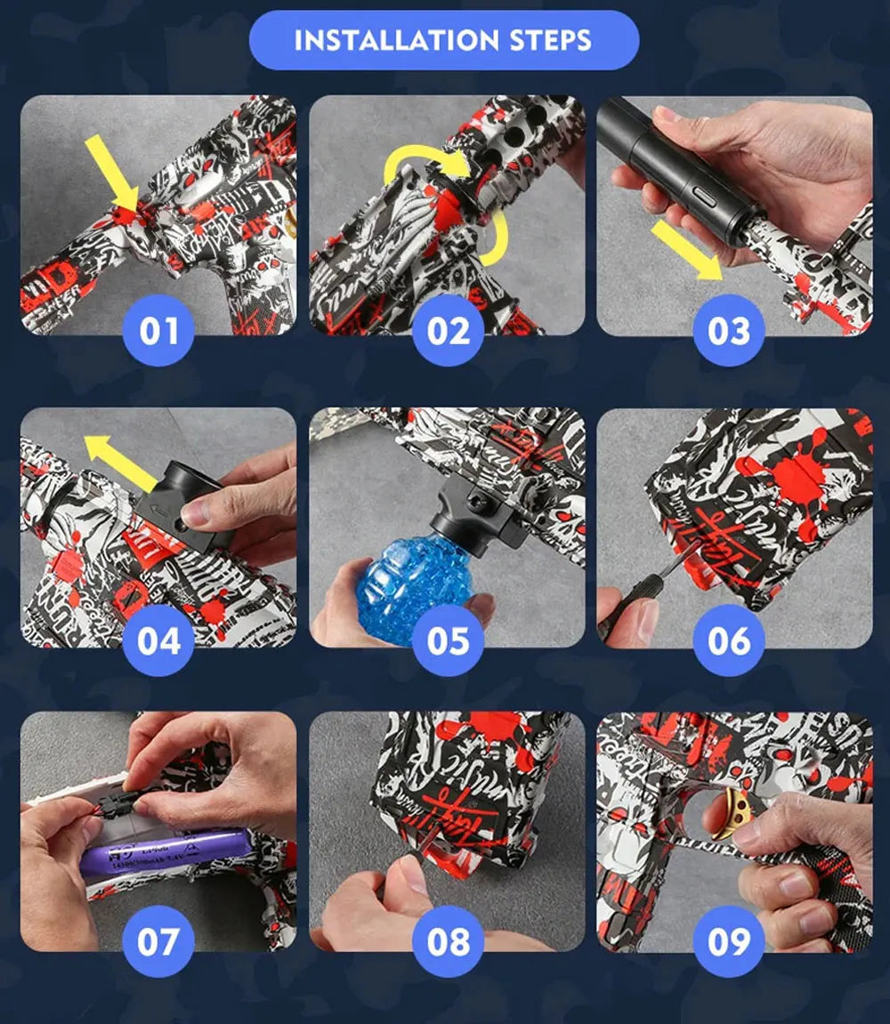 Boule de Gel électrique Blaster, pistolet à jouets, finition métallique à grande vitesse, jeux de plein air, activités de jouets, jeu d'équipe pour plus de 14 (Bullets exposés)
