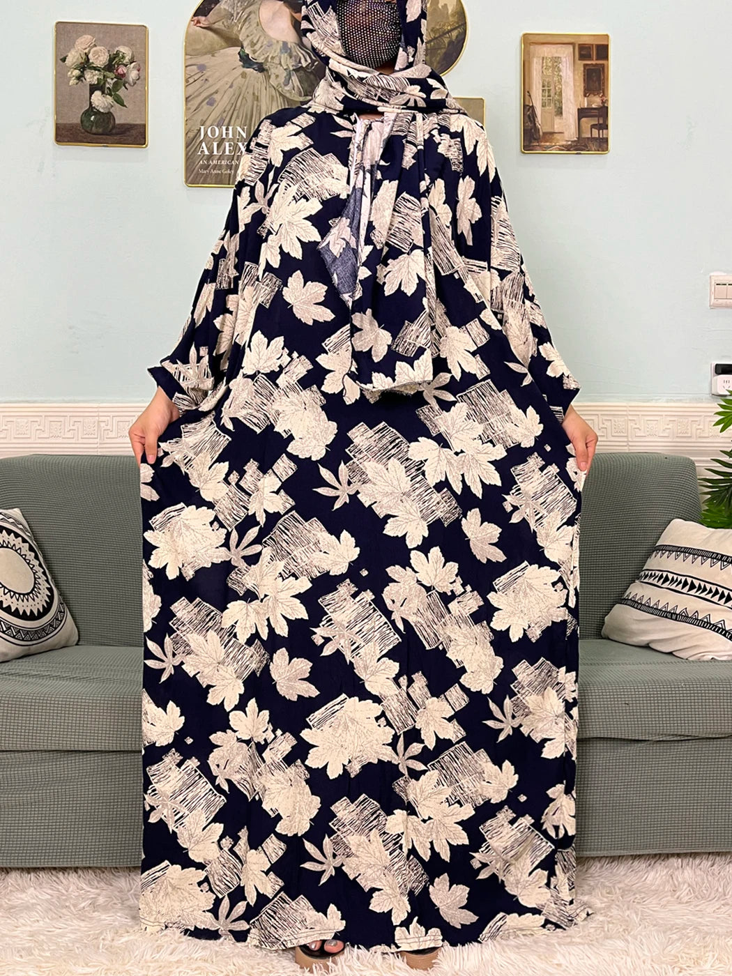 Abayas musulmanes en coton pour femmes, vêtement de prière traditionnel à fleurs pour Ramadan, Caftan africain, Marocain, Robe connectée, foulard