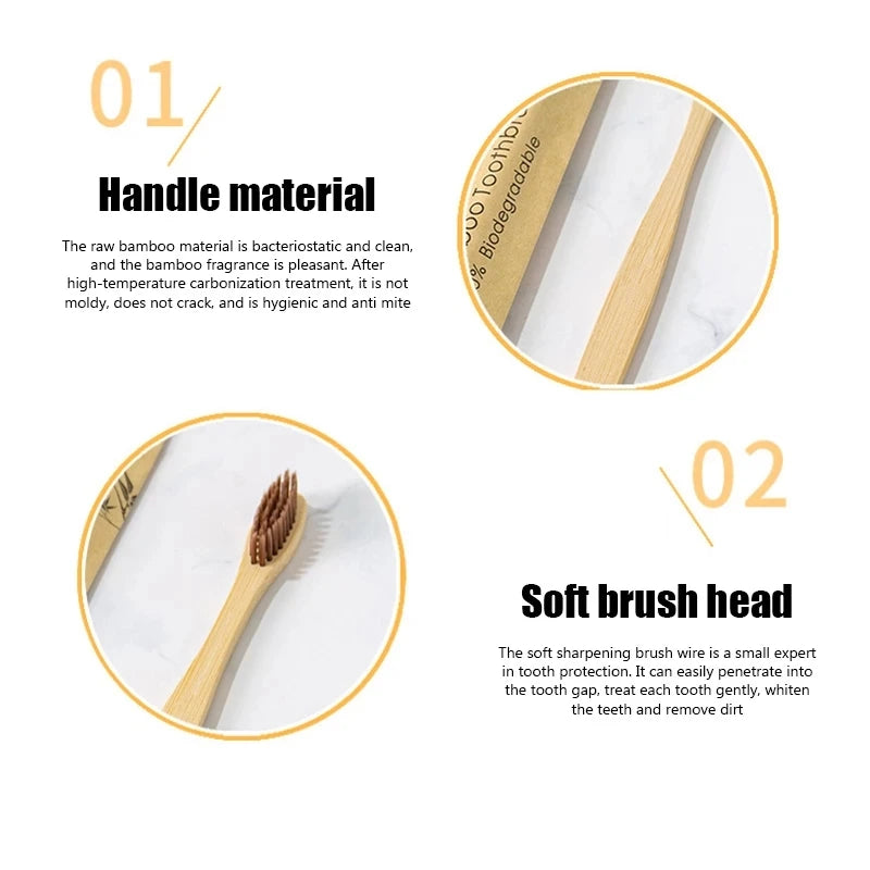 Brosses à dents en bambou 100 pièces brosse à dents réutilisable écologique adulte brosse à dents souple en bois écologique végétalien