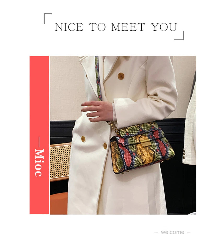 New Luxury Brand Designer Handbag Women's Snake Print Leather Shoulder Bags Fashion Small Square Crossbody Bag Bolsa De Ombro 
