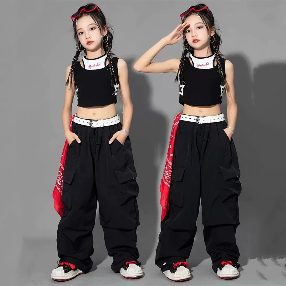 Pantalon de jogging Hip Hop pour enfants de 5 à 14 ans, Cargo pour filles, pantalon droit pour adolescentes, taille haute, Vintage, décontracté, Streetwear, Baggy