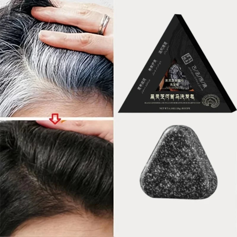 Shampoing naturel pour cheveux noirs, barre faite à la main avec Ganoderma Polygonum Multiflorum, savon nourrissant et brillant pour la croissance des cheveux à base de plantes