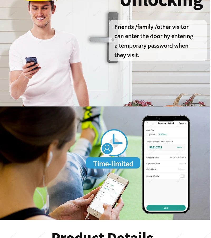 Serrure de porte intelligente pour maison et appartement, caméra d'Arabie Saoudite, WiFi