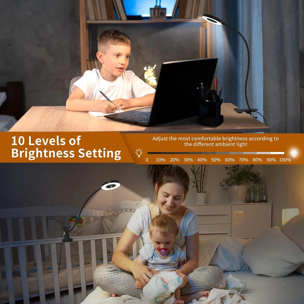 48 LED lampe de bureau Clip USB livre lumière chevet 360 °   Protection oculaire flexible, lampe de lecture à col de cygne, luminosité réglable, niveau 3