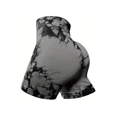 Women's 3-Piece Workout Shorts, Tie-Dye, Crinkled, Butt Lifting, High Waist, Yoga, Gym, Seamless Booty, Biker, Activewear