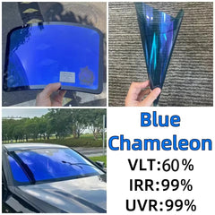 Film caméléon bleu 50/76/100cm, largeur 50/76/100cm, pour vitres de voiture, teinte Chanage, autocollant en verre, feuilles de protection décoratives solaires