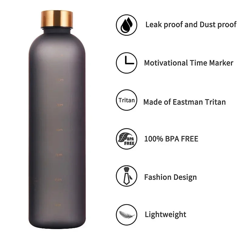 Nouveau 1L bouteille d'eau avec timbre de temps sans BPA réutilisable Fitness Sports voyage en plein air étanche tasse d'eau bouilloire givrée