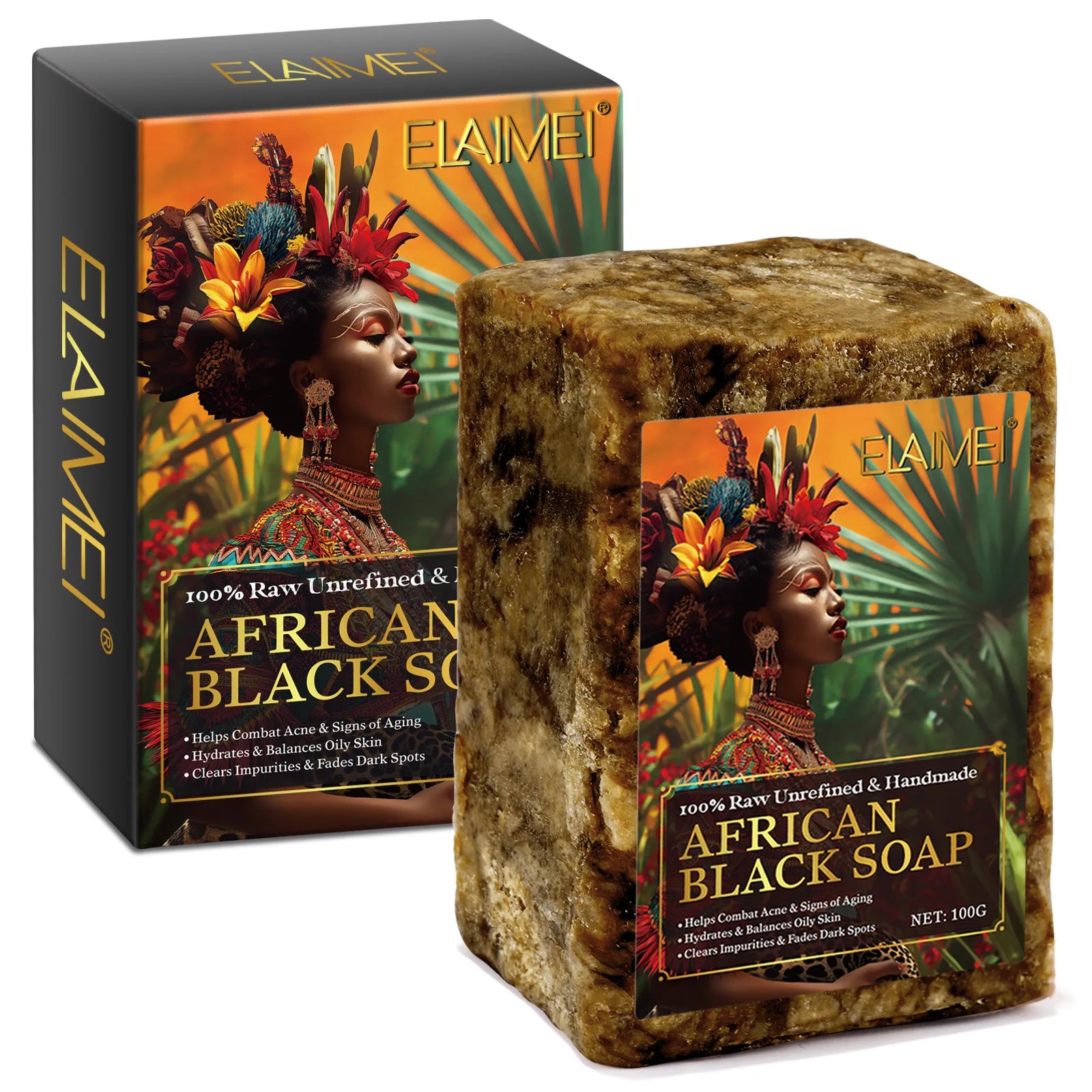 Savon noir africain brut pour peaux grasses, taches foncées, ingrédients purs et naturels – Savon biologique pour le visage et le corps