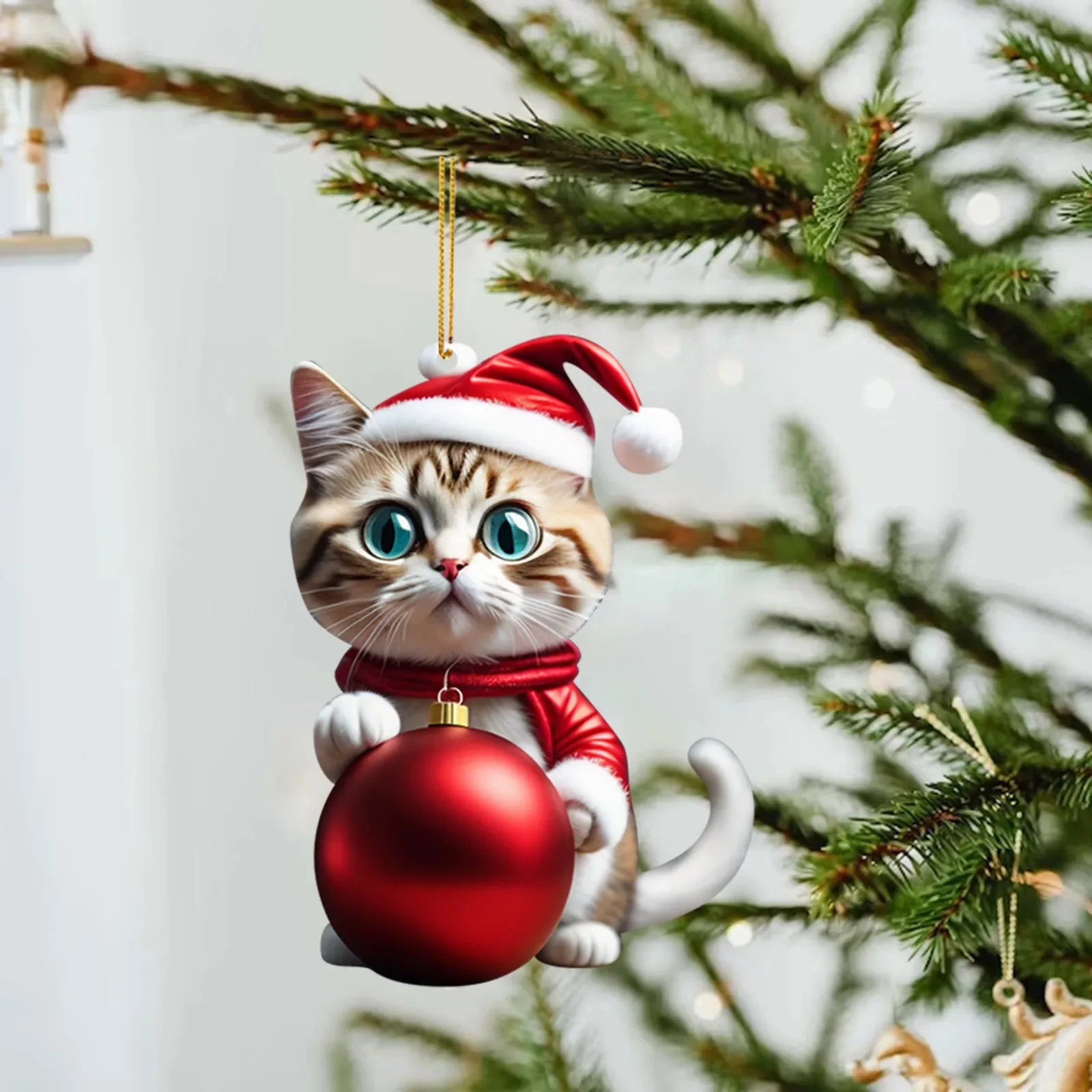 Modern Christmas decoration for home, car pendant, Christmas tree ornament, funny 2D acrylic cat ornament
