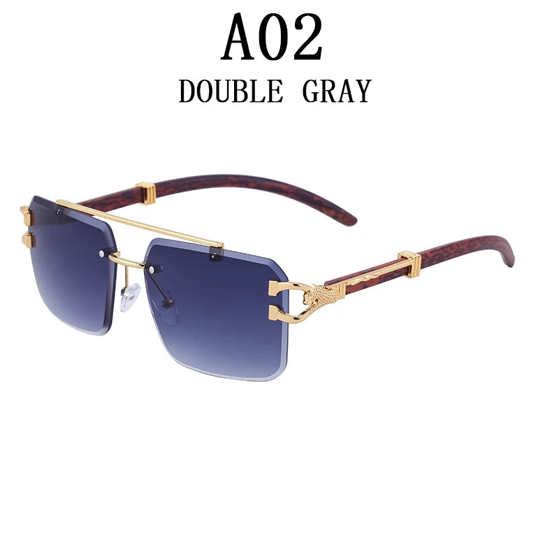 Frameless square wooden sunglasses for men and women, vintage, fashionable, luxury, retro, 2023