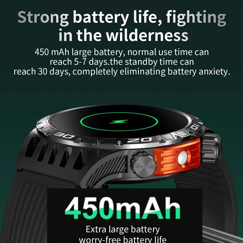 Montre intelligente étanche avec éclairage LED pour homme, boussole, tracker de fitness sportif, IP68, Bluetooth, conversation, Android, iOS