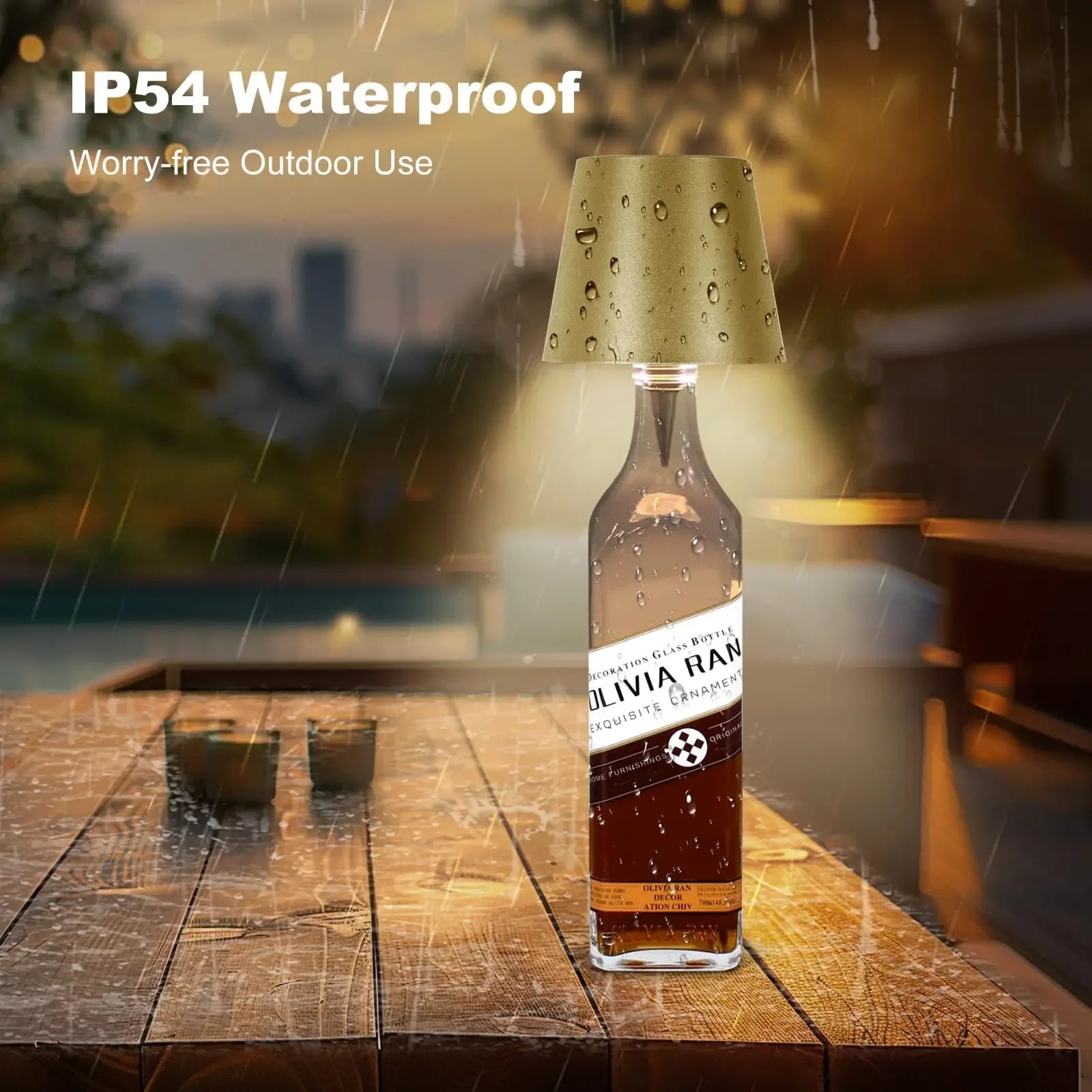 Wireless bottle-shaped table lamp, touch control, 3 colours, stepless dimming, night light suitable for bars.
